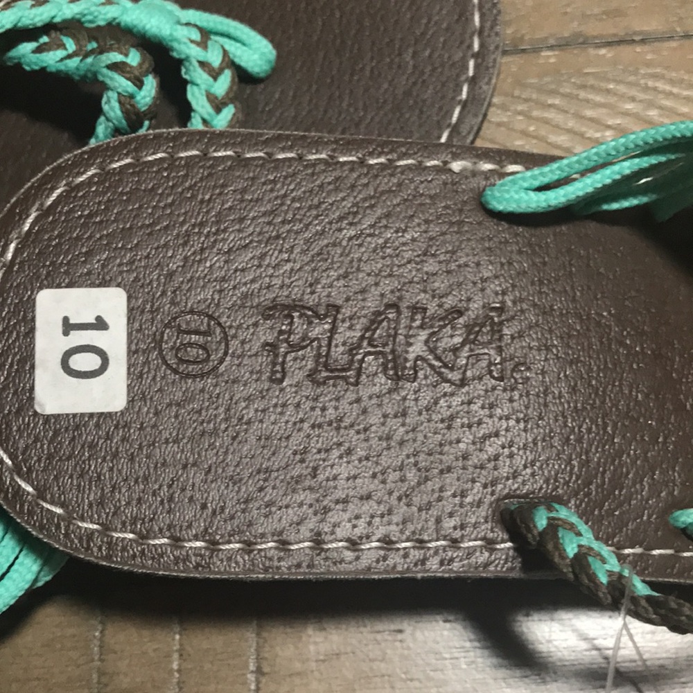 NWT Plaka Oceanside flip flop sandals turquoise and brown Sz 10 - Picture 5 of 8